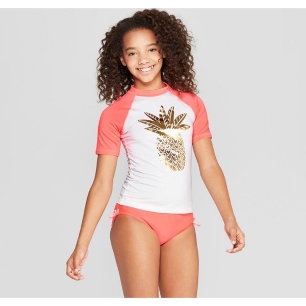 NWT Cat & Jack Coral Pineapple Rash Guard Top